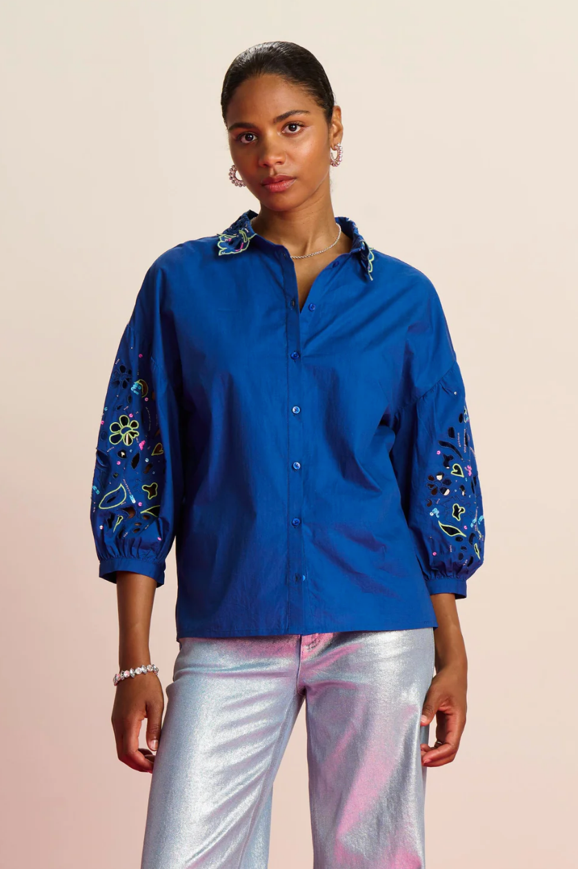 Embroidery Ink Blue Shirt