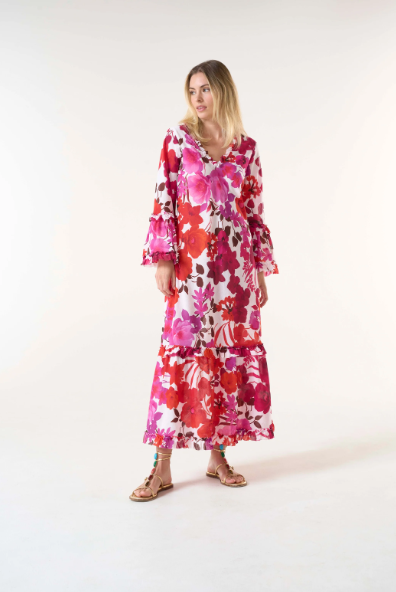 Flamenco Pink Long Indi Dress