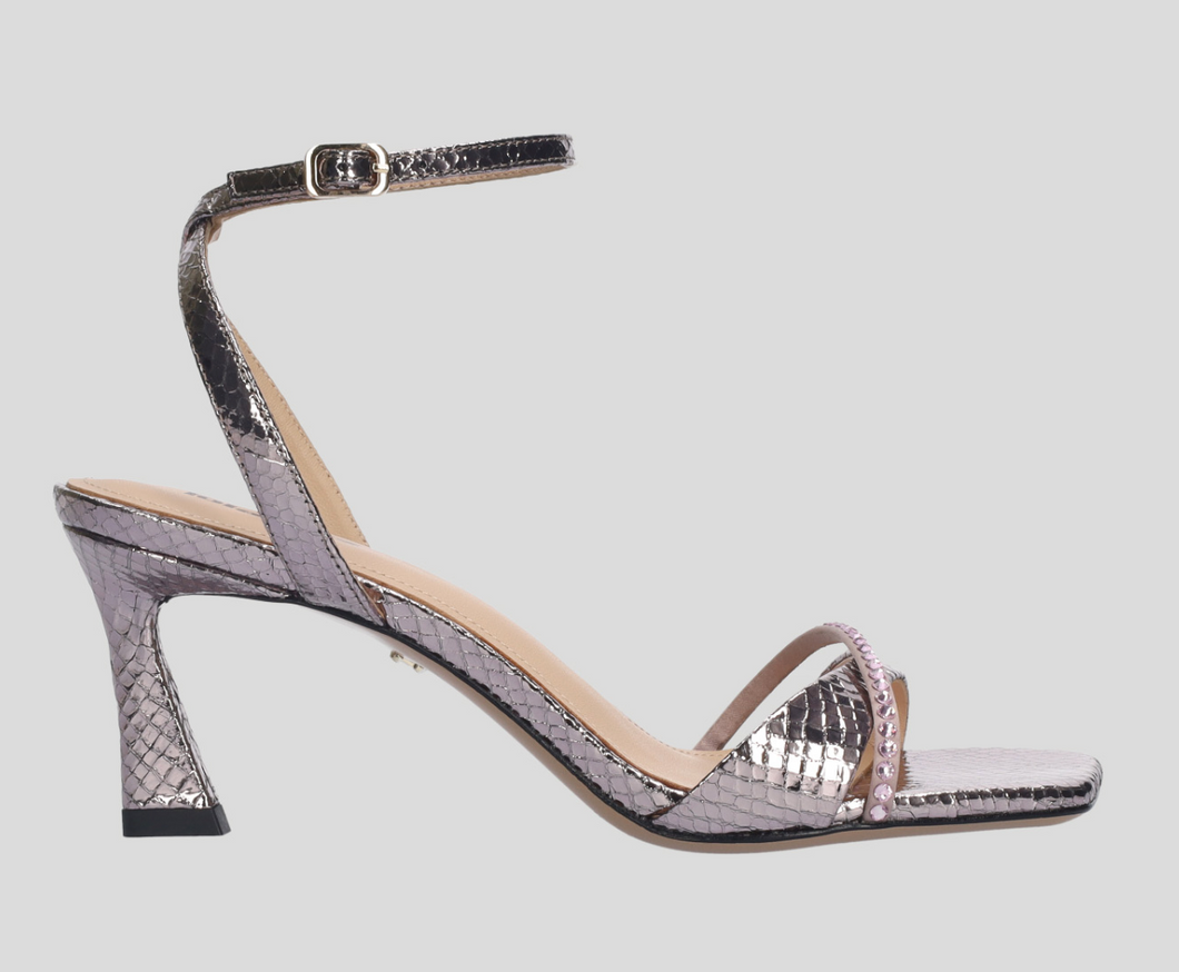 Metallic mid heel sandal
