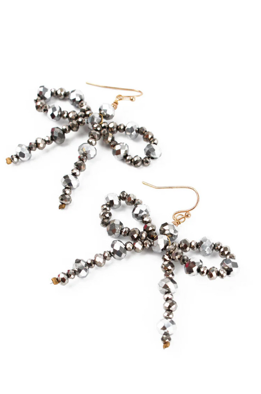 Bow Beaded Earrings Silver/Black