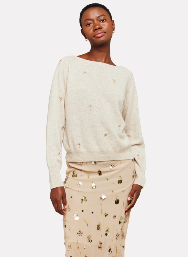 Embroidery Palm Twist Boat Neck