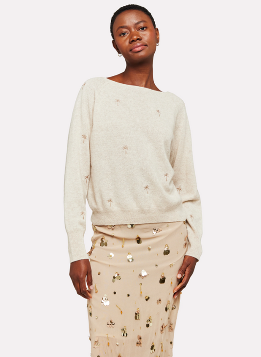 Embroidery Palm Twist Boat Neck