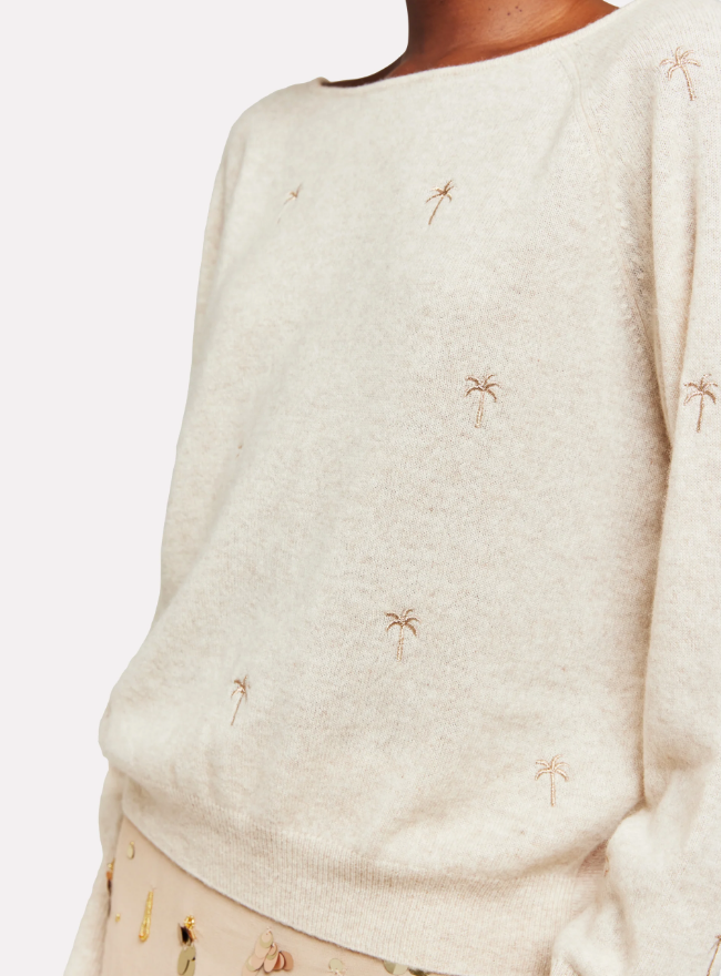 Embroidery Palm Twist Boat Neck