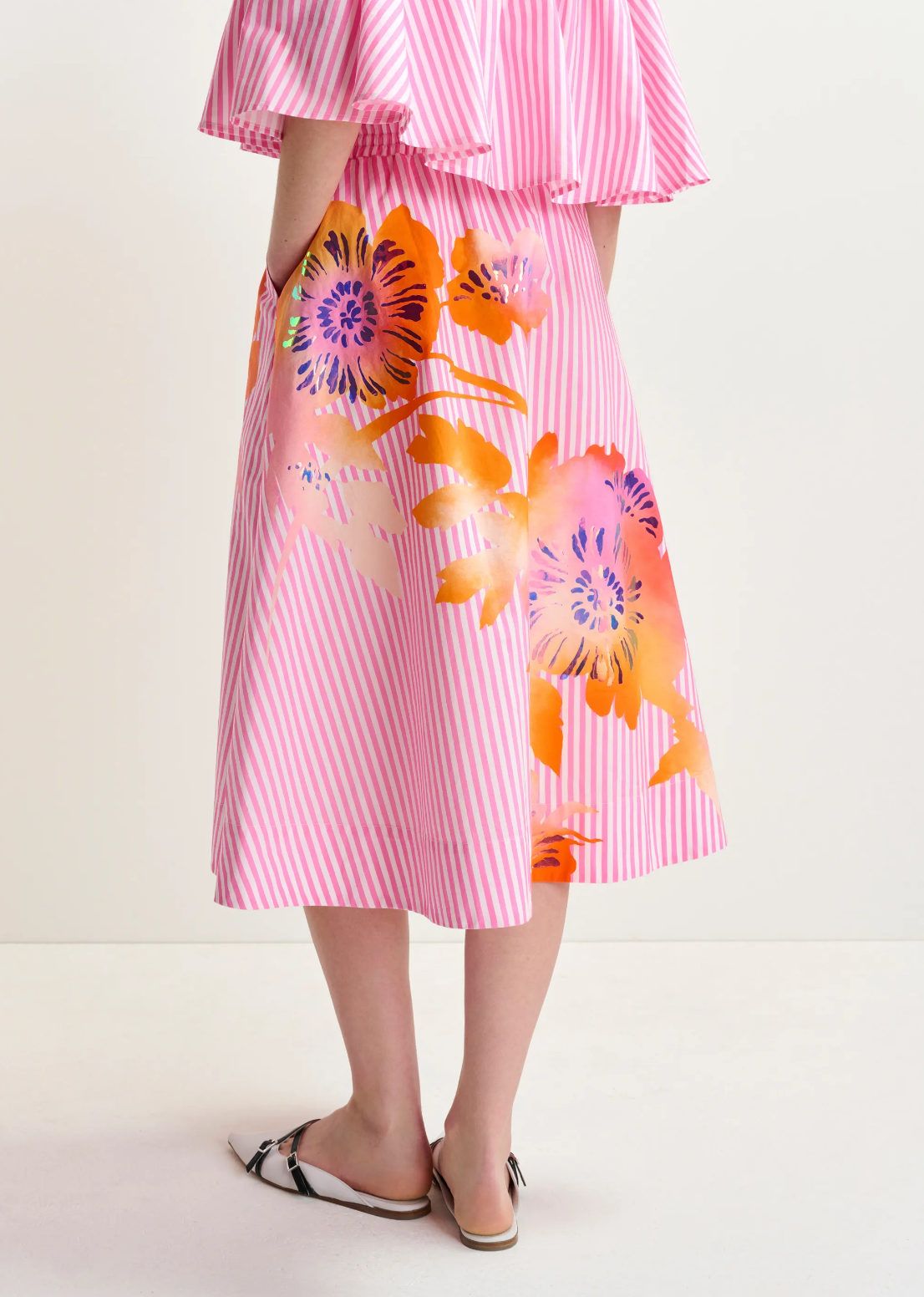 Hemini Foil Print Wide Skirt