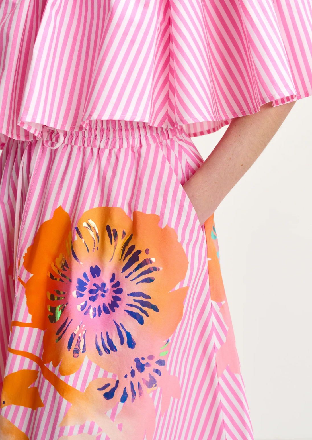Hemini Foil Print Wide Skirt