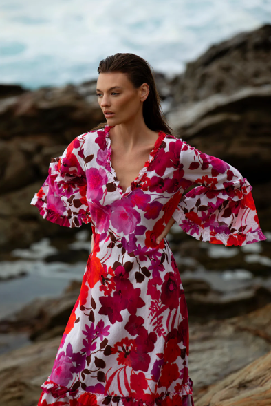 Flamenco Pink Long Indi Dress