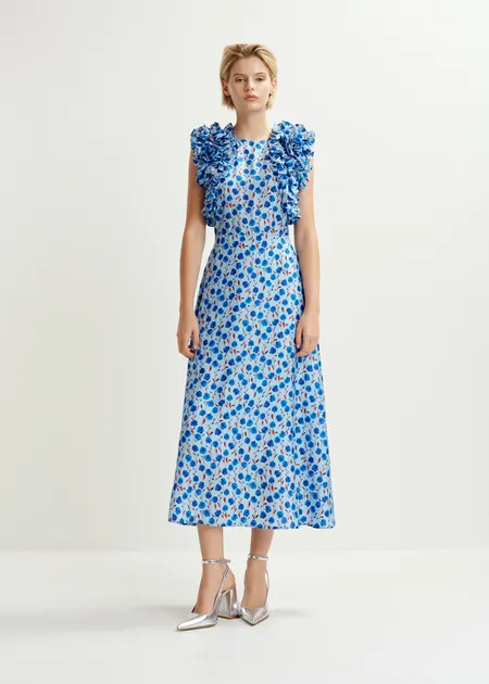 RENTAL Hexico multi ruffle midi dress